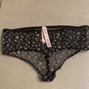 Victoria's Secret Black Mesh Panties with Silver Stars